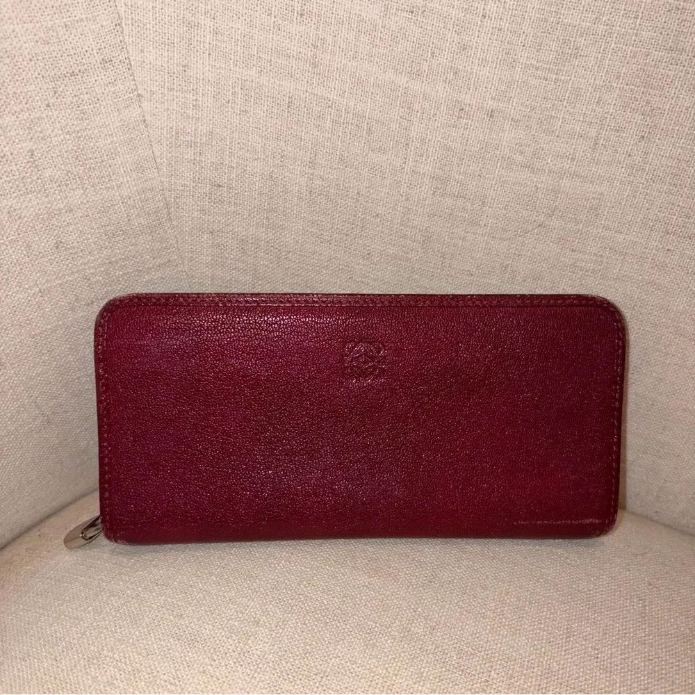 Loewe Burgundy Leather Zip Wallet - Long Red Continental Wallet